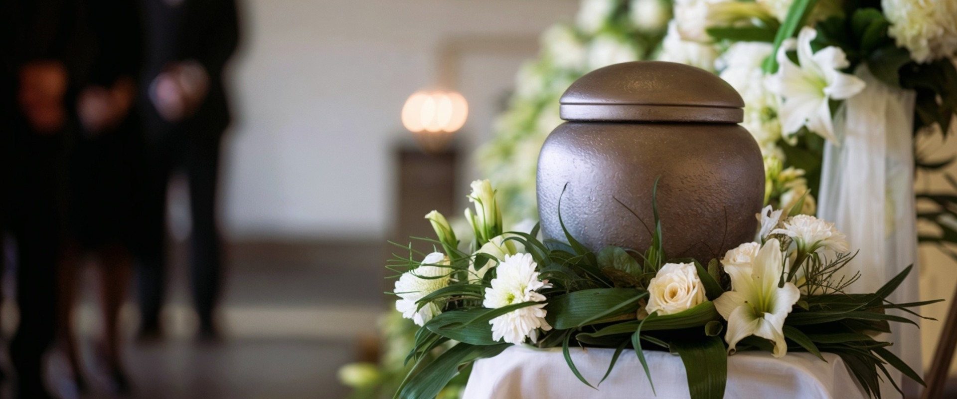 graue Urne mit Blumendeko nach der Feuerbestattung in Magdeburg